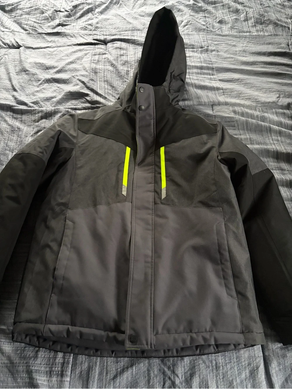 Black Hooded Winter Jacket with High-Visibility Accents